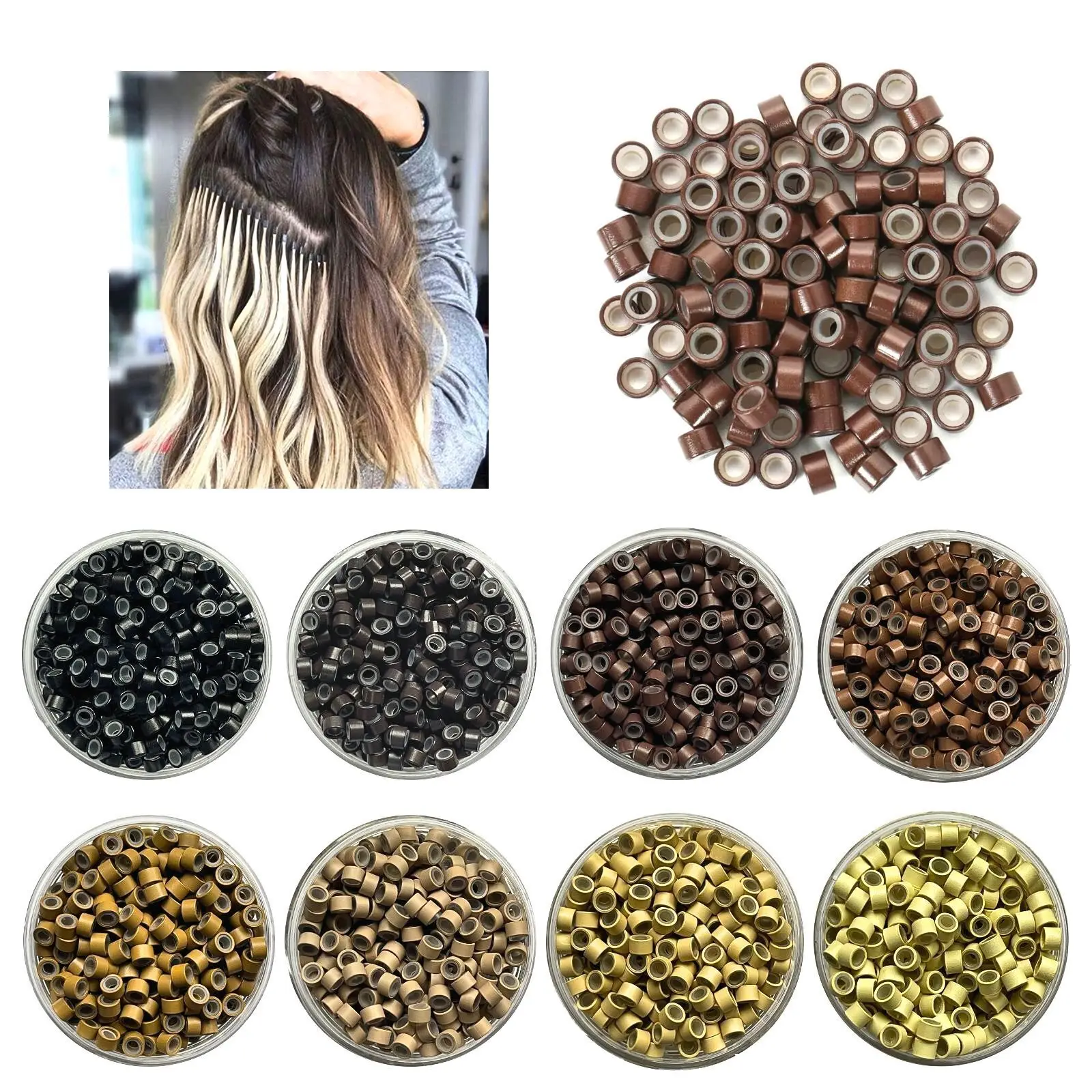 20000per lot 4.5x2.5x3.0 실리콘 안감 마이크로 링/비즈 헤어 익스텐션 8 색 i 팁 프리본드 헤어 비드