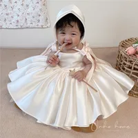 Robe bouffante princesse jupe coréenne ample décontracté blanc Satin solide à la mode doux mignon confortable sans manches Grils enfants 4