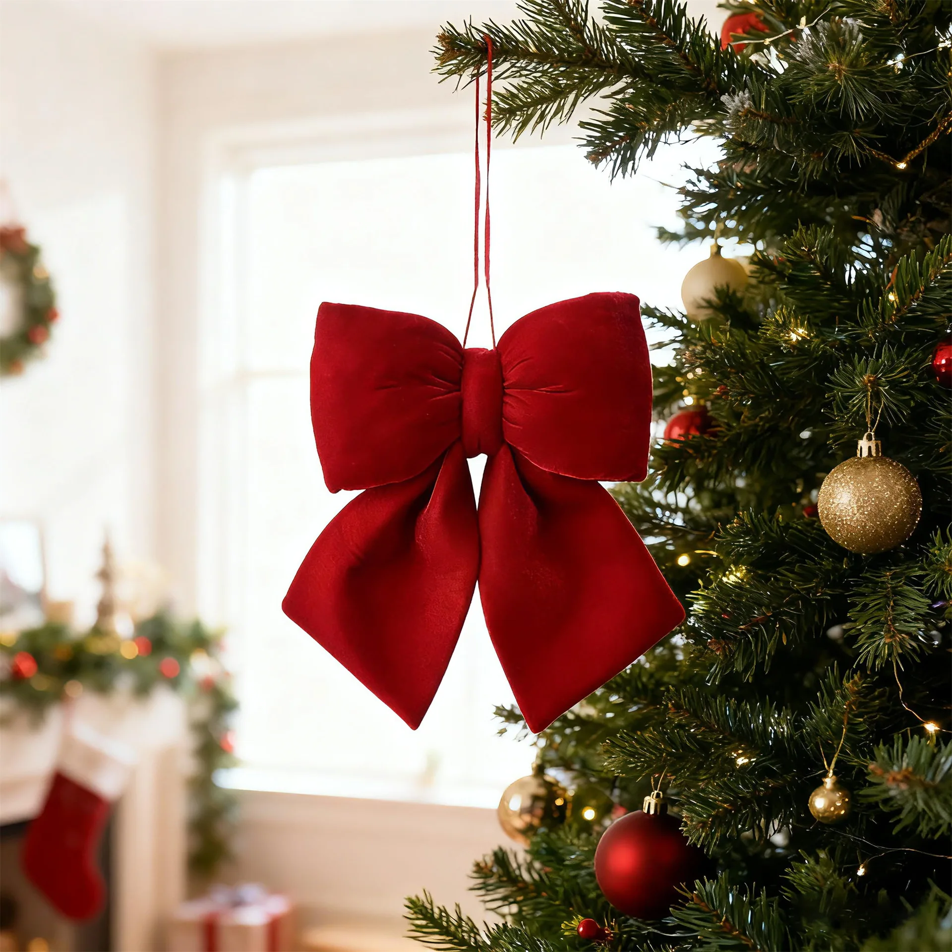 Large Red Velvet Bow Christmas Tree Hanging Pendants 2025 Christmas Party Decoration New Year Holiday Home DIY Ornaments