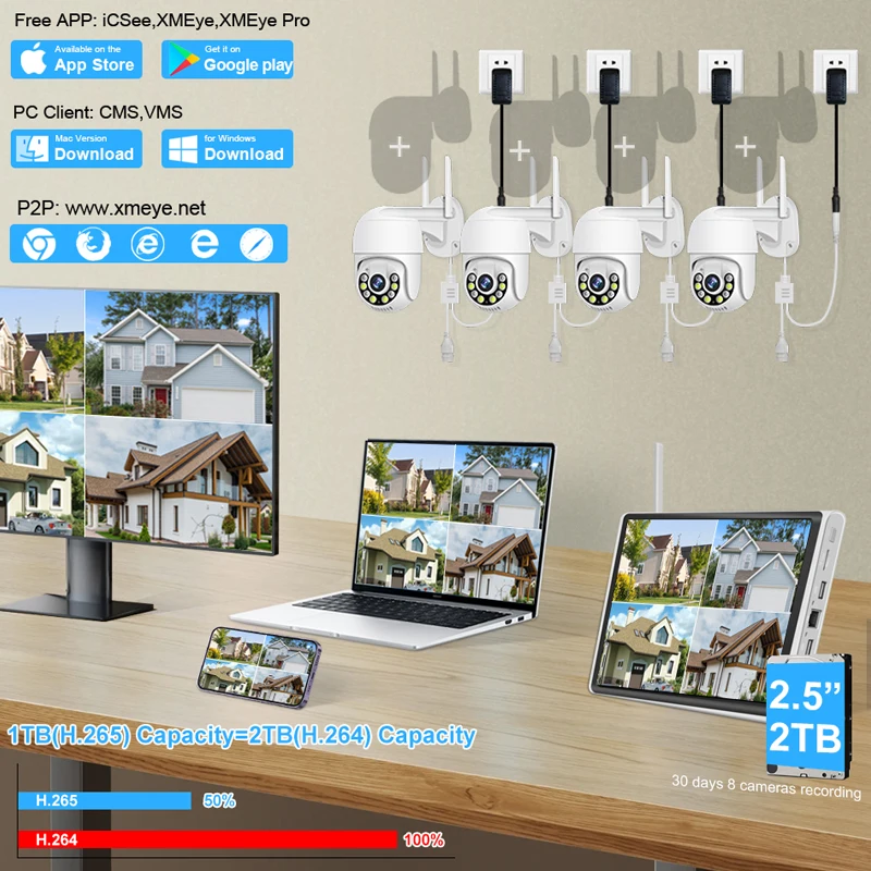 10.1 Inch Monitor 3MP Wireless Surveillance Kit Outdoor Wifi IP PTZ Security Camera System 8CH NVR Kit Home Mornitoring Set Smar security camera