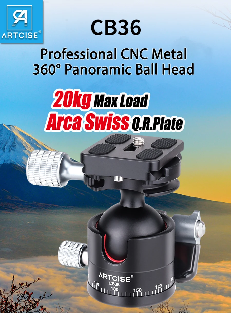 Description Picture 2 of itemARTCISE CB36 360° Panoramic All Metal LowProfile Gravity Center Ballhead for Tripod Monopod,DSLR Cameras,Camcorder Max Load 20kg