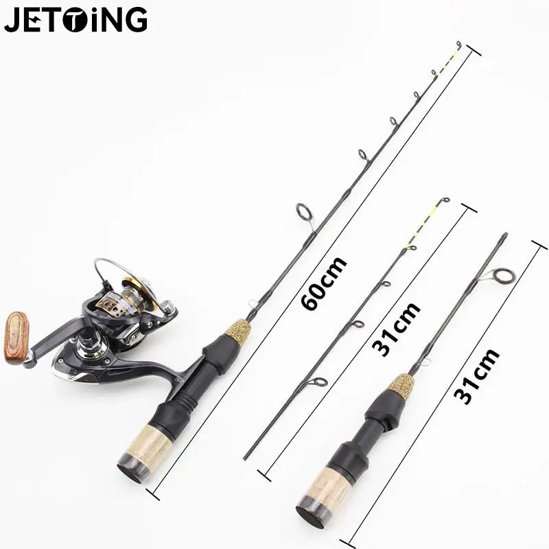 60cm 2 dicas vara carretel combos inverno vara de pesca no gelo pólo de carbono vara de pesca no gelo