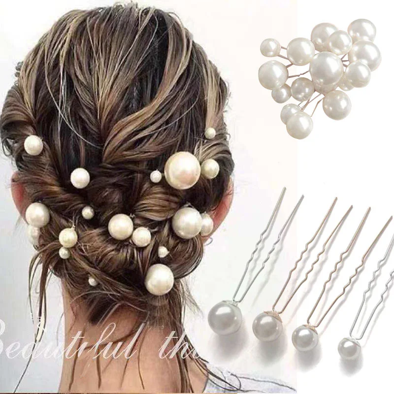 Women U-shaped Pin Metal Barrette Clip Hairpins Pearl Bridal Tiara Hair Accessories Wedding Hairstyle Design Tools