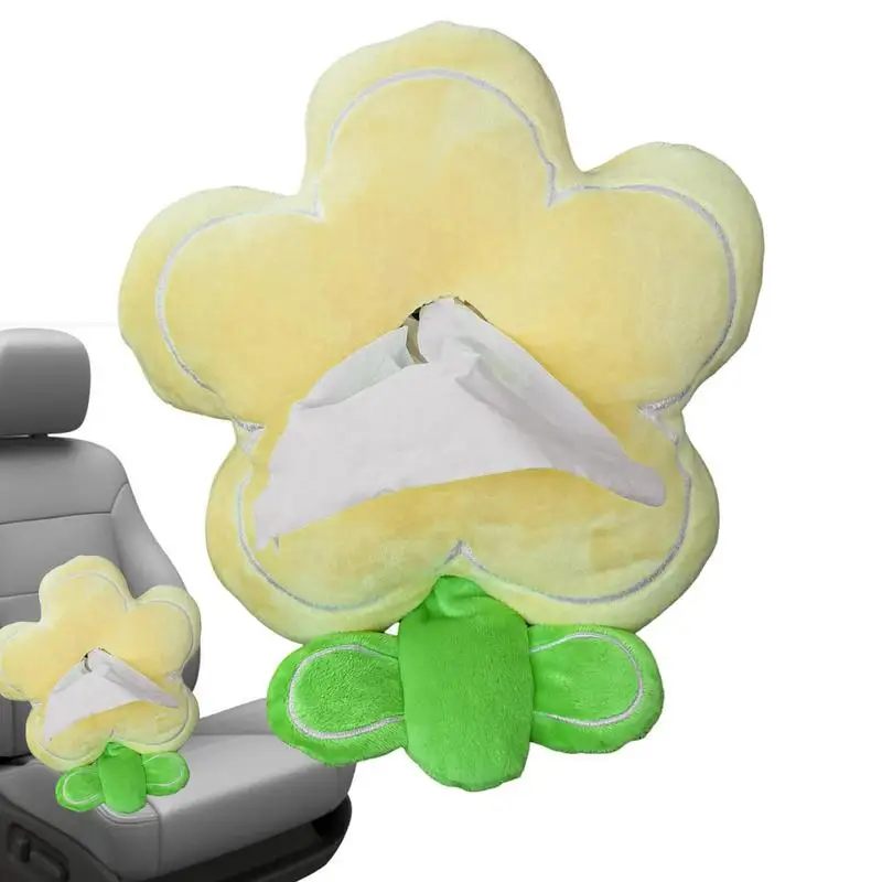 

Cute Car Tissue Box Backseat Storage Holder Plush Dog Flower Elastic Rope Leakproof Tissue Box Automobile Interior Accessories