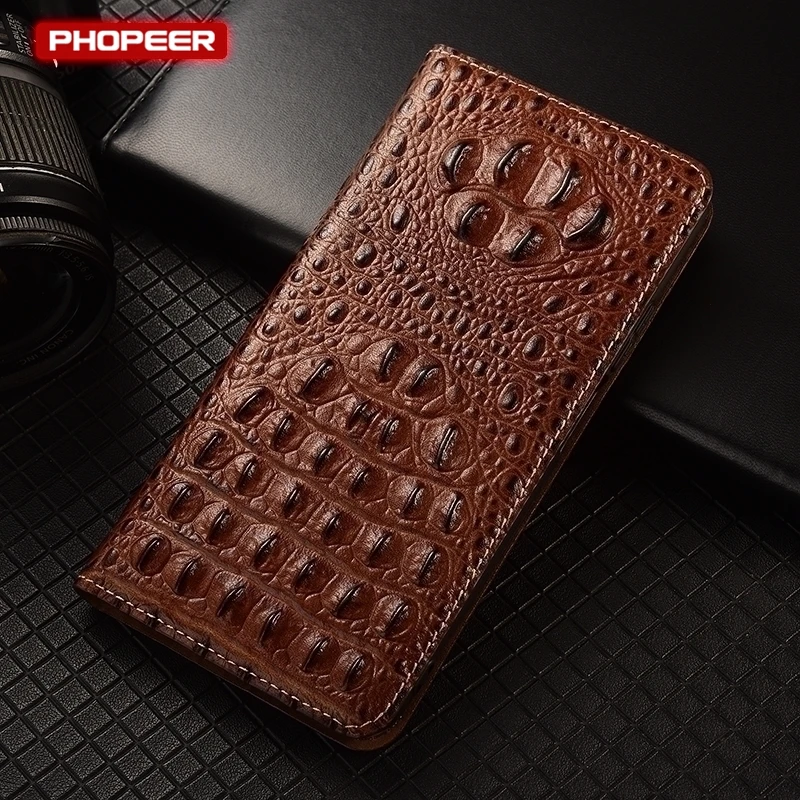 Luxury Genuine Leather Flip Wallet Phone Case with Magnetic Closure and Card Slots