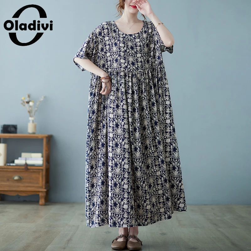 

Oladivi Big Long Dress for Women 2022 Summer New Oversized Casual Loose Boho Dresses Big Size Vestidios Robe Femme 9089 6XL 8XL