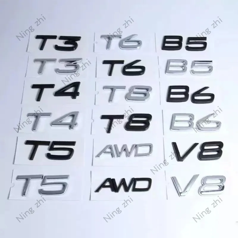 볼보 V60용 ABS 글자 숫자 엠블럼 B4 B5 T4 T5 T6 T8 트렁크 리드 배지 데칼 자동차 스티커 (광택 블랙 크롬)
