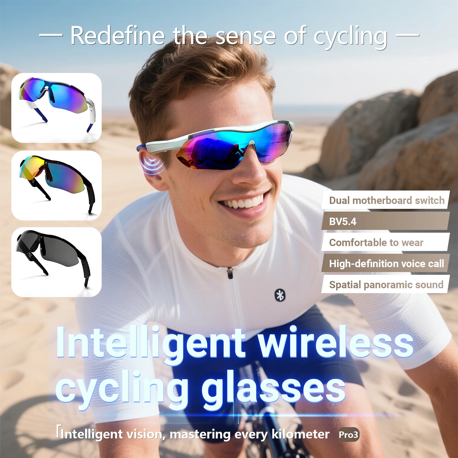 LIGE Cycling Running Bluetooth Smart Glasses Technology Audio Call Headset Sunglasses Sports Driving Music Earbuds Headphones