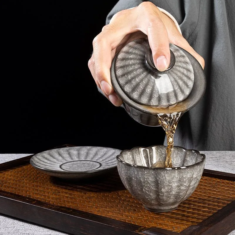 Black Ice Ceramics Tea Tureen Bowl Crackle Glaze Tea Maker Gaiwan Kung Fu Teaware Set Cup Ceremony Teapot
