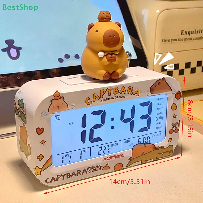 Kawaii Capybara Anime Alarm Clock Room Desktop Ornament Student Alarm Clock Charm Birthday Gift With Stickers 6
