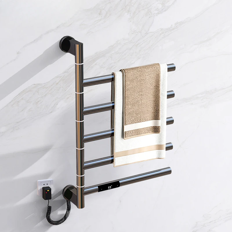 ชั้นวางผ้าขนหนูไฟฟ้าอัจฉริยะ 304 สแตนเลสห้องน้ําคาร์บอนไฟเบอร์เครื่องทําความร้อนราวแขวนผ้าเช็ดตัวอุปกรณ์ห้องน้ํา 1