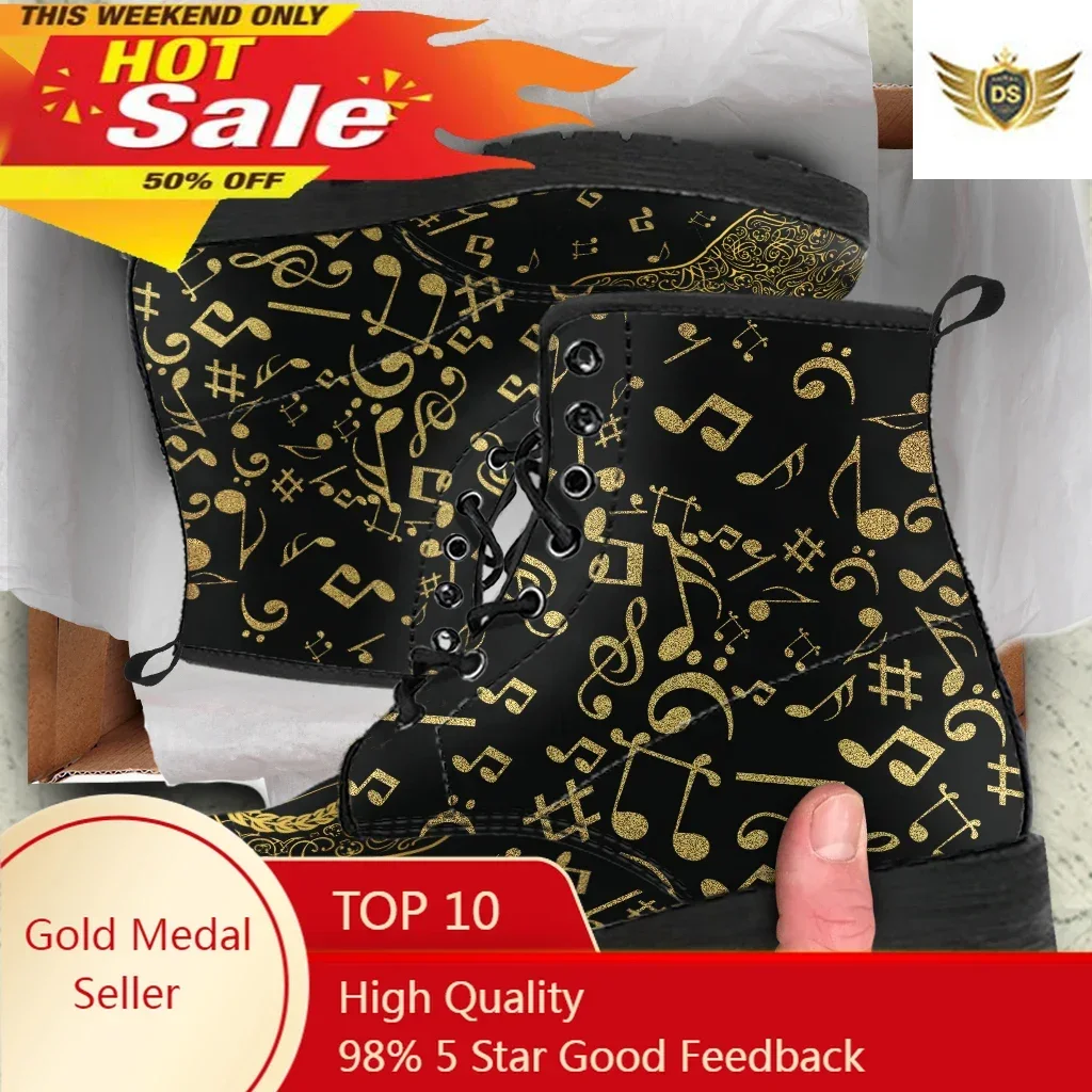 

Music Motes Design Autumn Winter Women's Boots Dropshipping Brand Lace-Up Wear-Resistant Boots Female Casual Ankle Boots