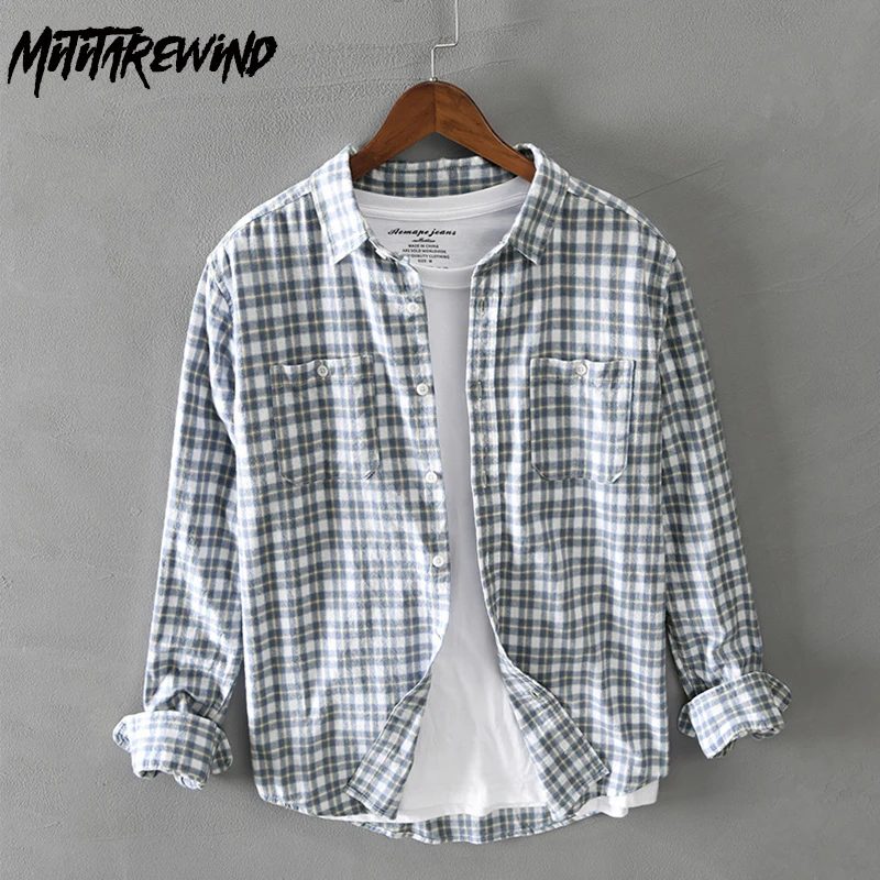

New Plaid Shirt Men Harajuku Daily Casual Long Sleeves Shirts 100% Cotton Shirt Autumn Winter Tops Simple Fashion Shirt Youth