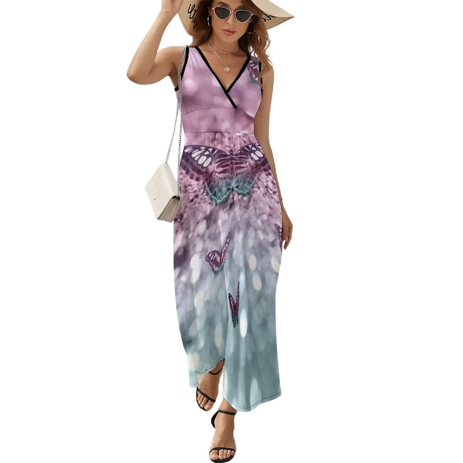 

Pastel Unicorn Butterfly Dream #2 (Photo of Glitter Only - Not Reflective) Sleeveless Dress evening dress ladies