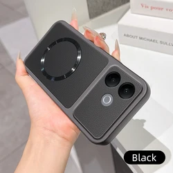 Luxury Leather Matte Magnetic Soft TPU Phone Case for Vivo V60 Lite 4G (Black)