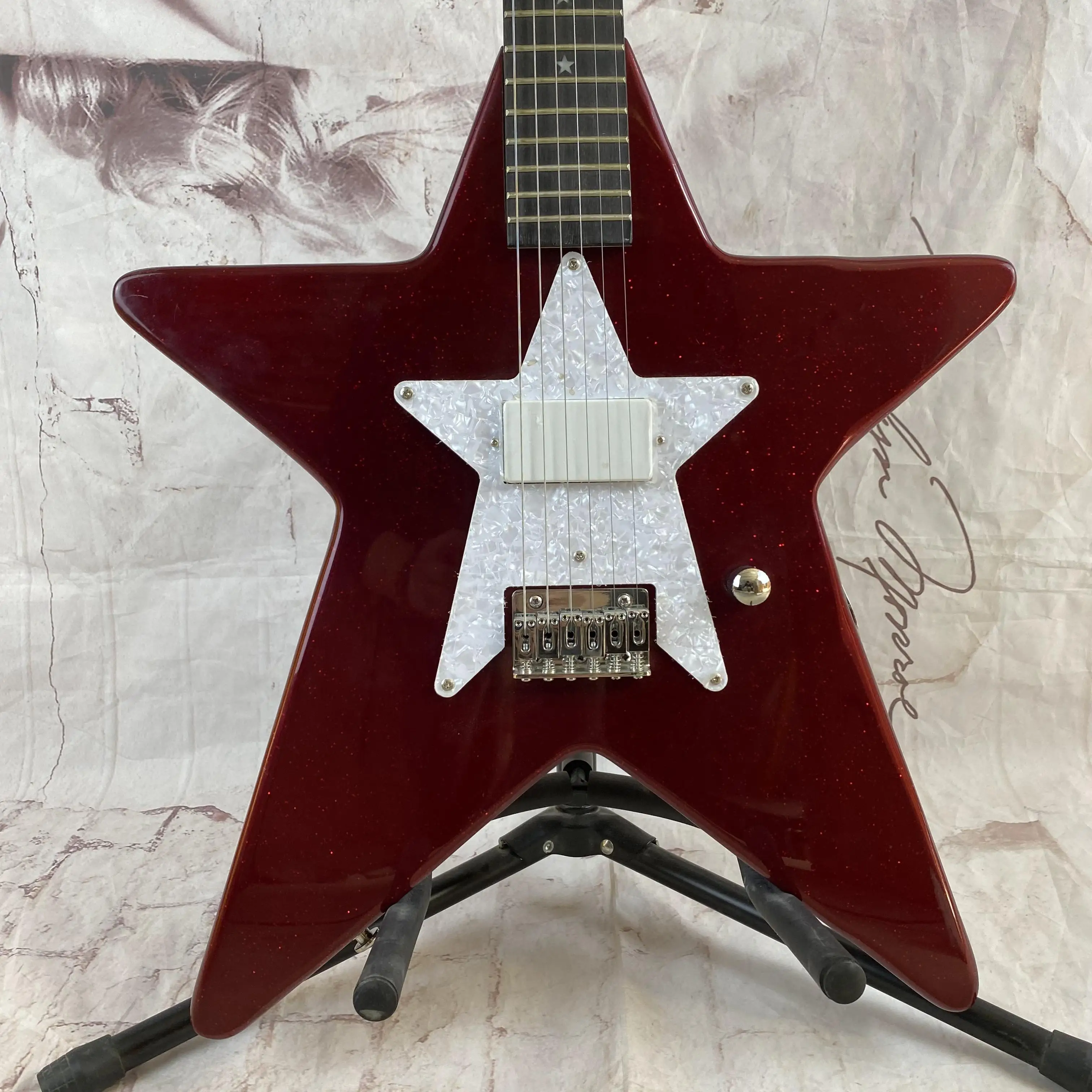 Five-pointed-star-6-string-electric-guitar-pearl-guard-frets-rock
