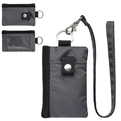 Compact RFID Blocking Wallet with ID Window and Keychain Lanyard (GRAY)