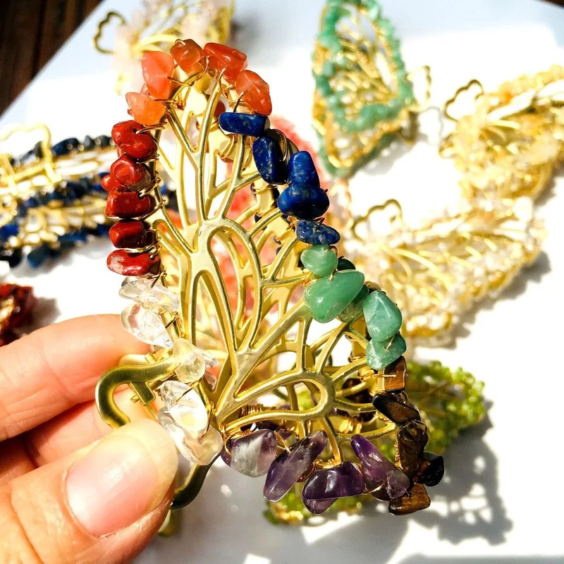 

Colorful Natural Stone Crystal Geometric Hairpin Butterfly Grab Fashion Delicate Hair Claw Woman Girl Styling Barrette Headdress