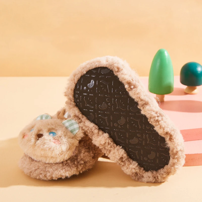 Winter Plush Baby Slippers Cute Cartoon Bear Sock Shoes for Infant Boys Girl Soft Sole Anti-slip Floor Socks Kids Walking Shoes 2