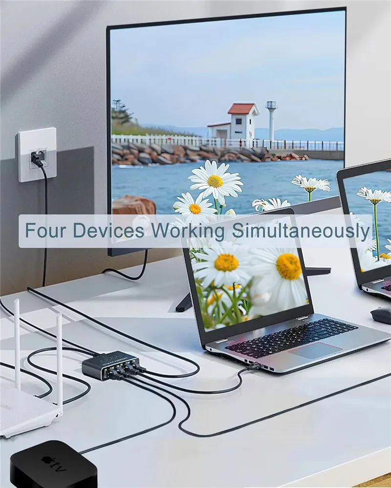 1000Mbps RJ45 Splitter 1 to 4 Ethernet Adapter Internet Network Cable Extender G