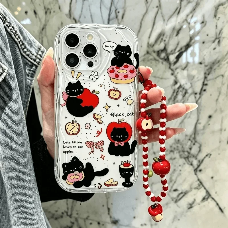 Cute Cat with Apple Fruit Charm Phone Case