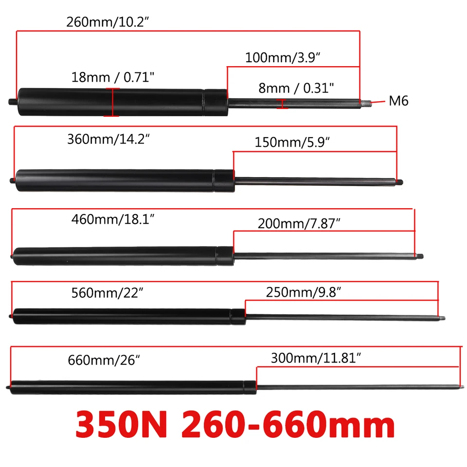 Vérins à Gaz Universels 560mm (force 150N à 450N) - Pour Capot, Hayon, Coffre, Fenêtre De Camping-car
