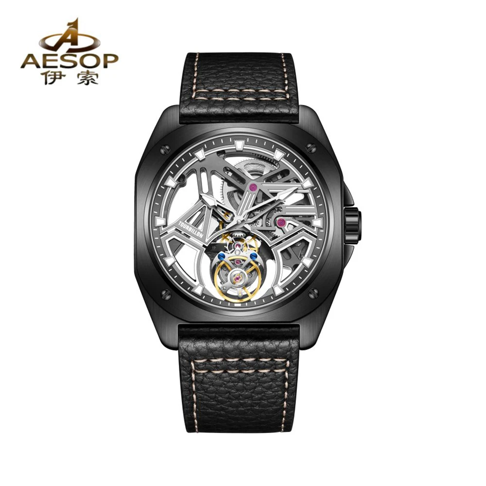AESOP Tourbillon Watches For Men Mechanical Fashion Watch Waterproof Skeleton Tourbillon Movement Sapphire Mirror NEW