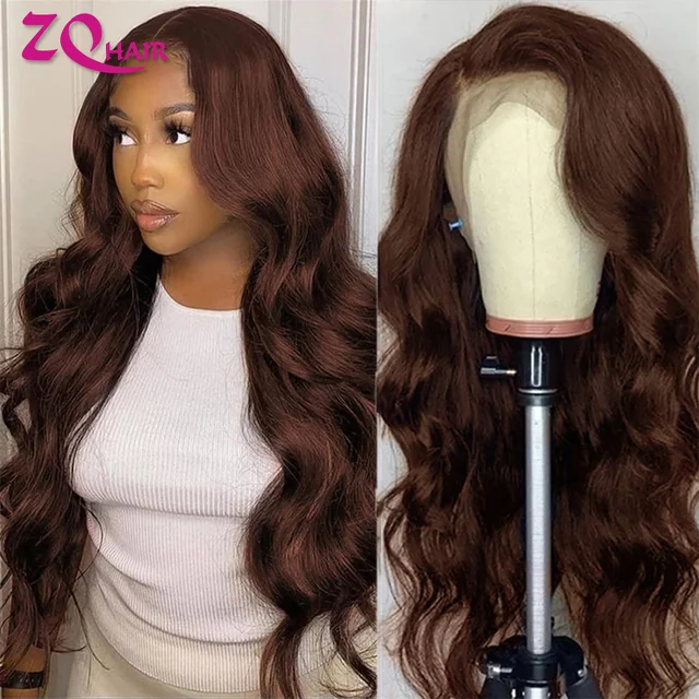 Gluleless 360 13x6 HD Full Lace Frontal Wigs 100% Human Hair Brazilian #4 Chocolate Brown Body Wave HD Lace Front Human Hair Wig