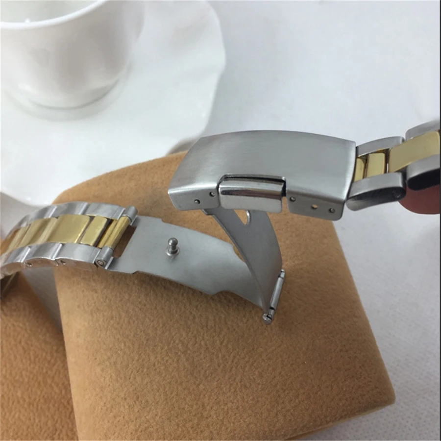 곡선형 엔드 스테인레스 스틸 시계 밴드, 범용 손목 스트랩, 실버 골드 팔찌 밴드, 16mm, 18mm, 19mm, 20mm, 21mm, 22mm, 24mm, 26mm