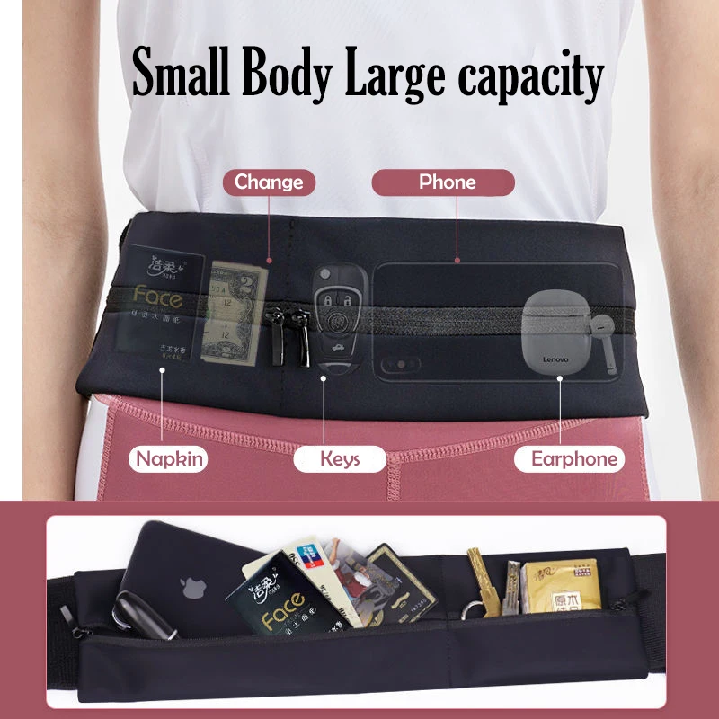 Trail Running Waist Belt Bag Gym Fitness Fanny Pack Elastic Waistband Double Zipper Pocket Racing Bag Sport Phone Case Bag 2