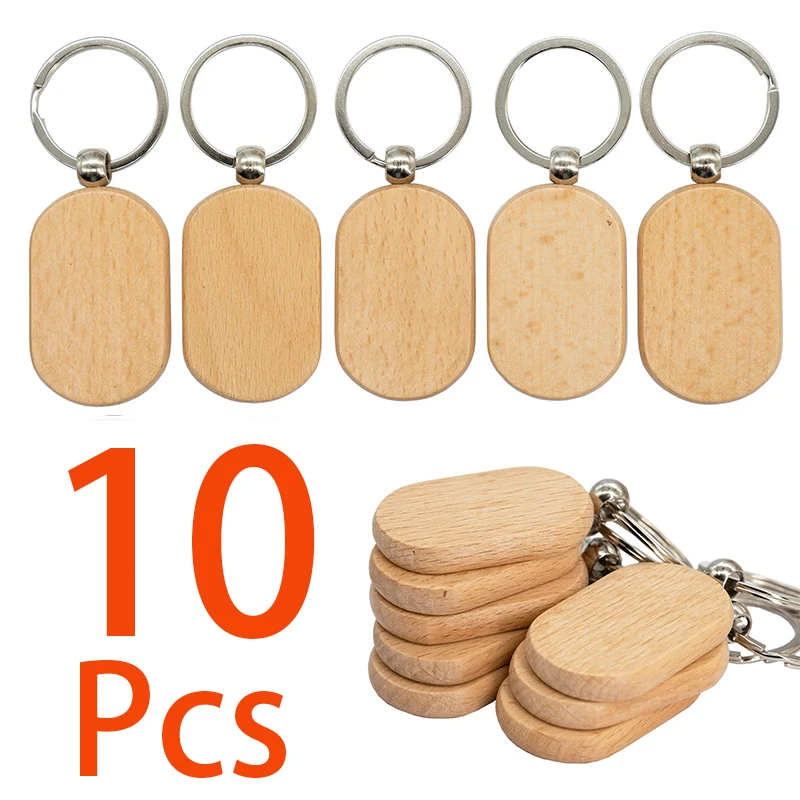 

10Pcs Wooden Keychain Blank Wood KeyChain Rounded Square Wooden Blank Unfinished Wood Keychains