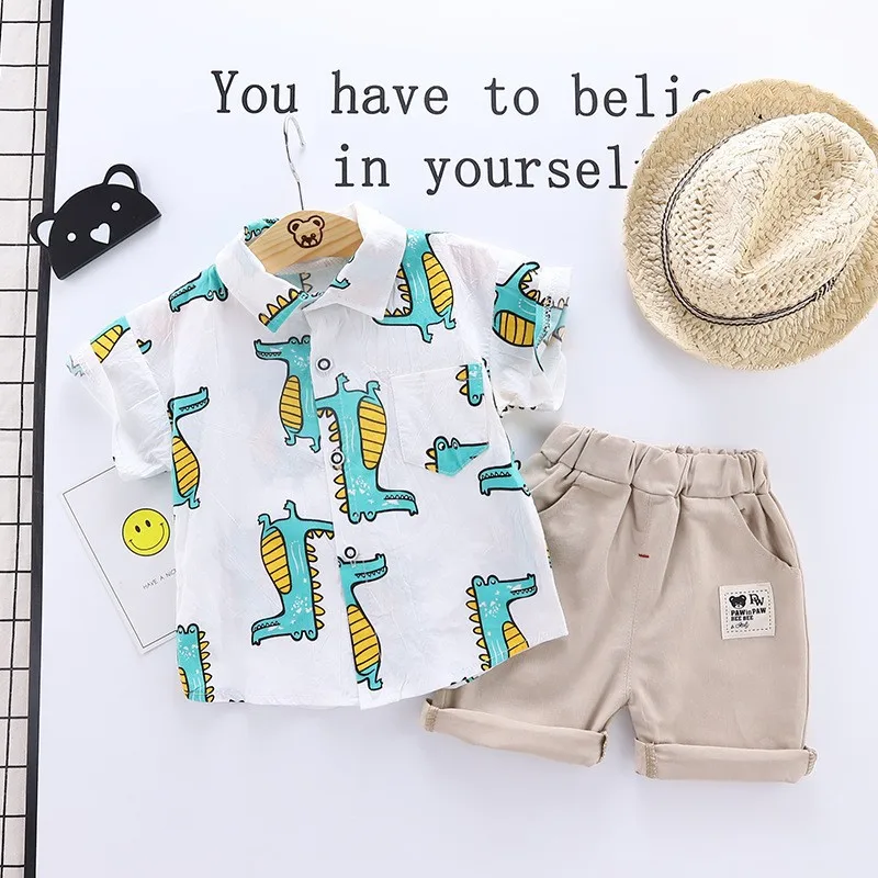 

2-4 Years Old Cartoon Crocodile Pattern Boys Clothing Set Cotton T-shirt + Pants 2Pcs Suit For Kids Children Birthday Present