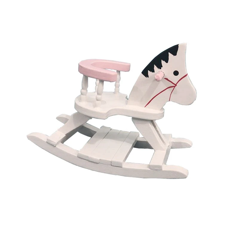 

1:12 Dollhouse Miniature White Wooden Mini Rocking Horse Chair Furniture Toys For Kids