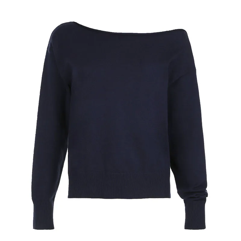 thumbnail image 1 of IAMHOTTY High Street - Suéter de cuello oblicuo con ojal para otoño e invierno, jerseys de punto holgados y elegantes, jerseys de colores sólidos que combinan con todo, 1 of 5