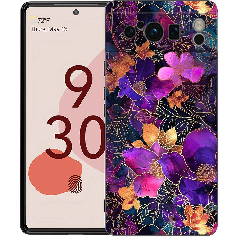 Colorful Flower Design Black Soft Shell Phone Case