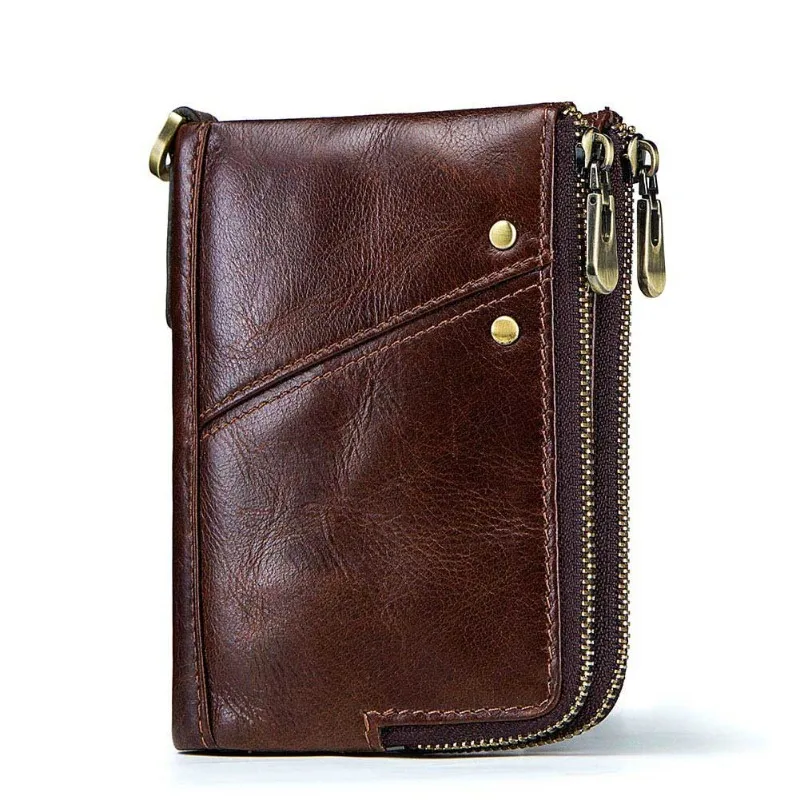 RFID Blocking Genuine Leather Men's Bifold Wallet with Zippered Coin Pocket
