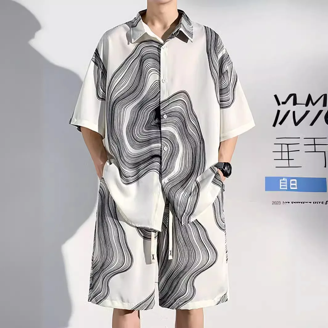 

Men's Summer 2024 New Ice Silk Short Sets Beach Loose Quick Dry Hawaiian Shirt And Shorts Track Suits Men Clothes Outfits