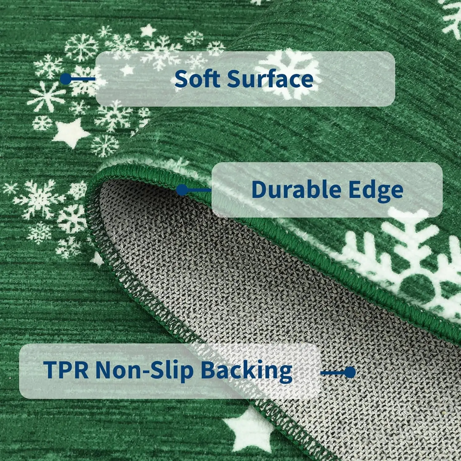 Weihnachts-Schneeflocken-Teppich, waschbar, rutschfest, weich, niedrigflorig, Matte, Frohe Weihnachten, Bodenteppich für Wohnzimmer, Schlafzimmer, Heimdekoration – Detail 8