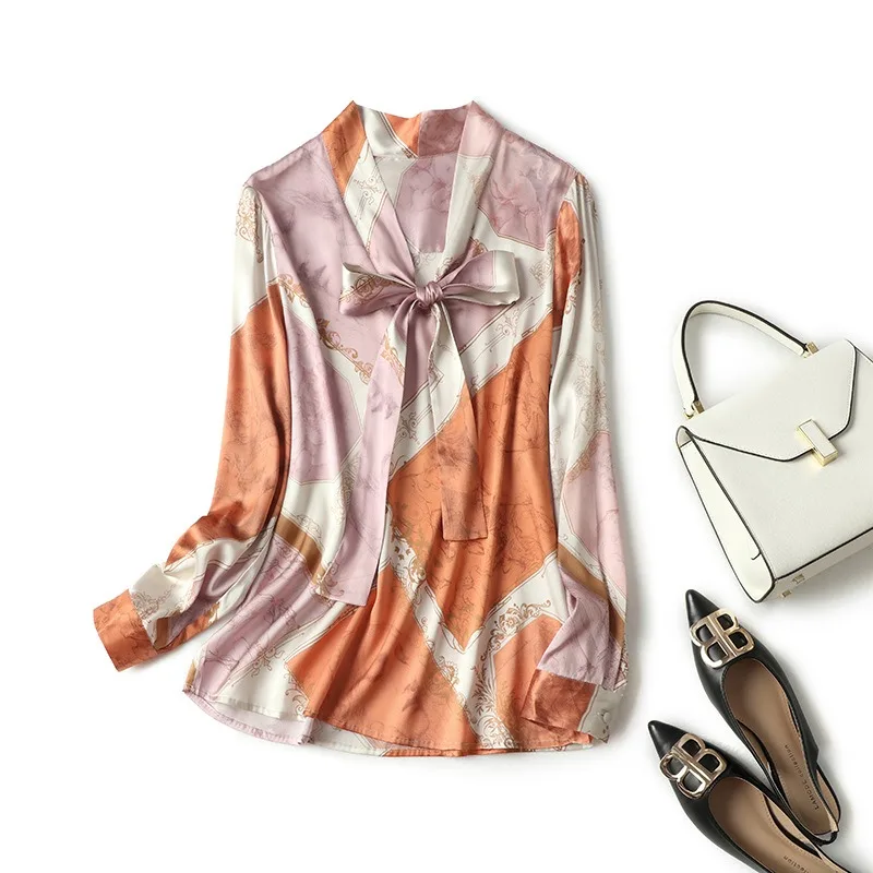 

Women's Blouses Tops Silk Floral Office Formal Casual Dress Shirts Plus Large Size Spring Summer Sexy Haut Femme Pink Flower