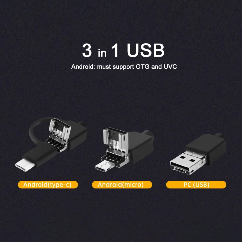 Dodosee 3.9mm HD Endoscope 3 in 1 Car Inspection Borescope 720p Mini Camera for Android Mac Windows Micro USB Type C 3