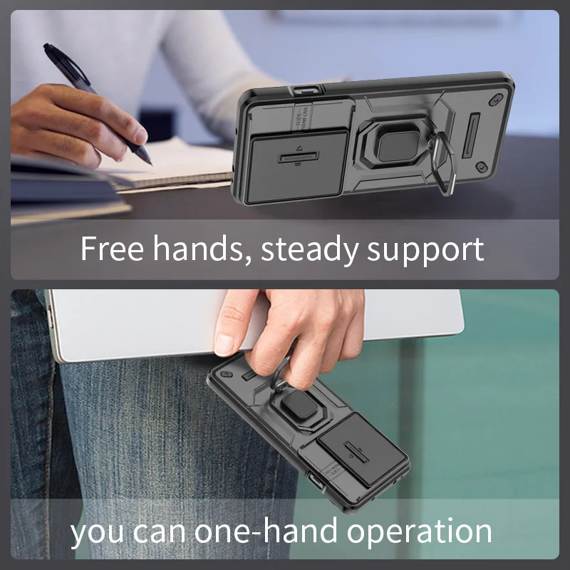 Enhanced Armor Case with Slide Lens Camera Protection and Magnetic Holder Ring