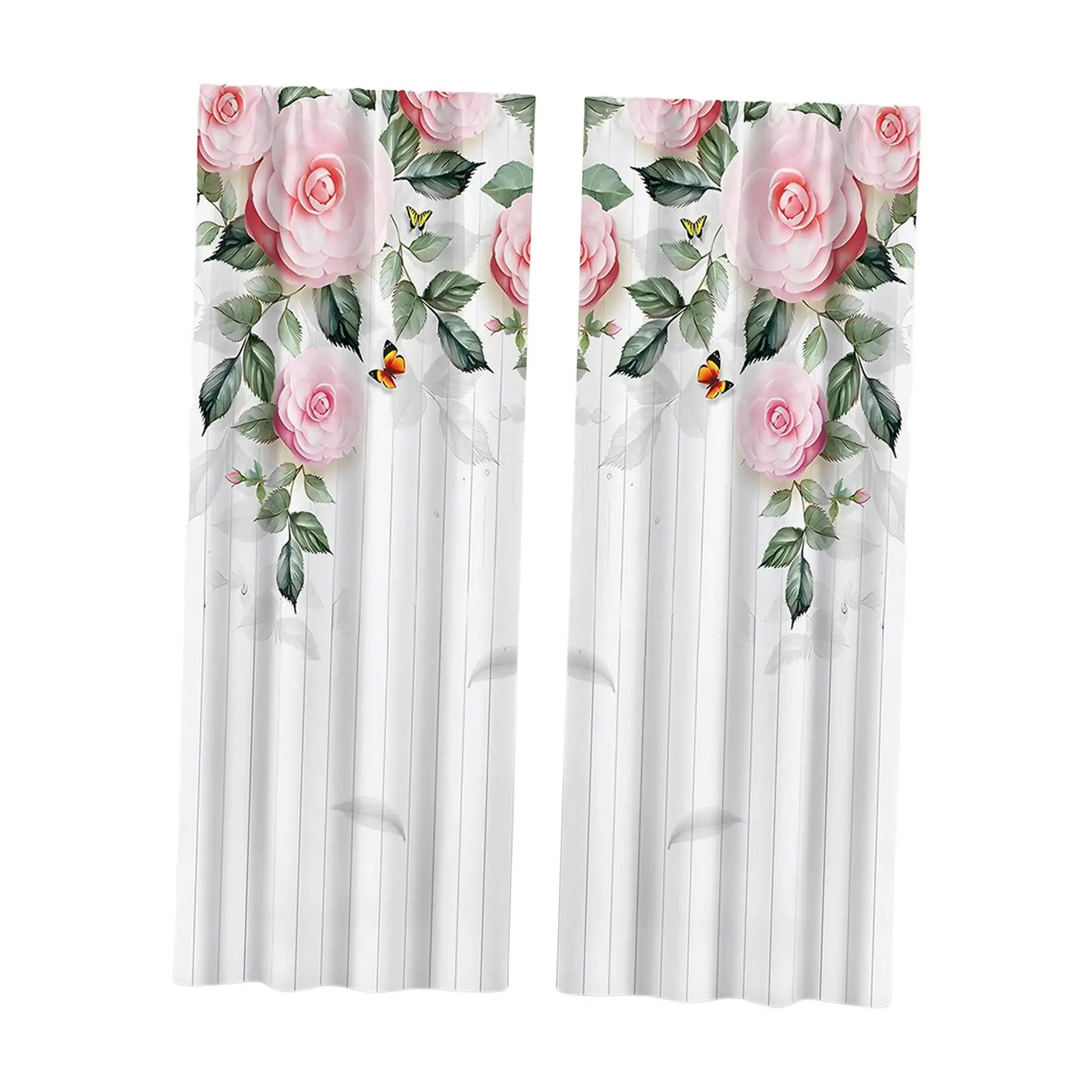 Rose Floral Digital Printing Sheer Curtain with Grommets Machine Washable
