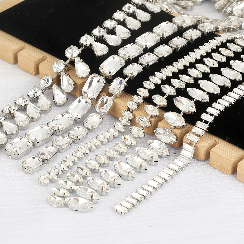 

RESEN 4x8/5x10/8x10mm Horse Eye Oval Crystal Rhinestone Trimming Sliver Base Glass Cup Chain Rhinestone Applique Sew On Trim