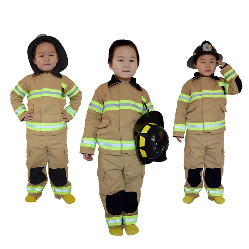 

High Quality Kids Fireman Sam Cosplay Costumes Cotton Linen Fancy Halloween Party Firefighter Uniform Boys Role Play Work Wear