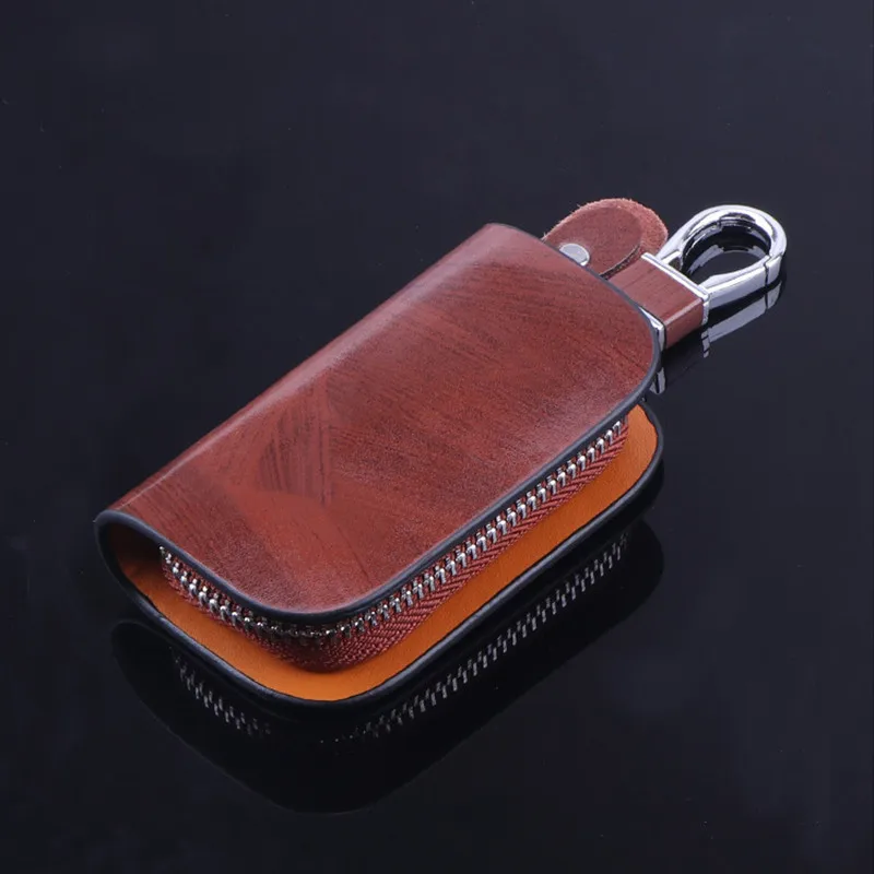 Leather Car Key Case Key Bag Cover Key Wallet Organizer For Universal Auto Key General Custom Logo Car Accessories Keychain