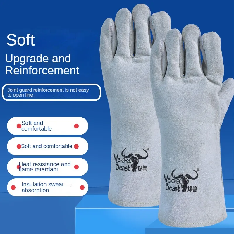 All Cowhide Electric Welding Gloves Welding Beast Double Thickness Heat Insulation Wear-resistant Lengthening Welder