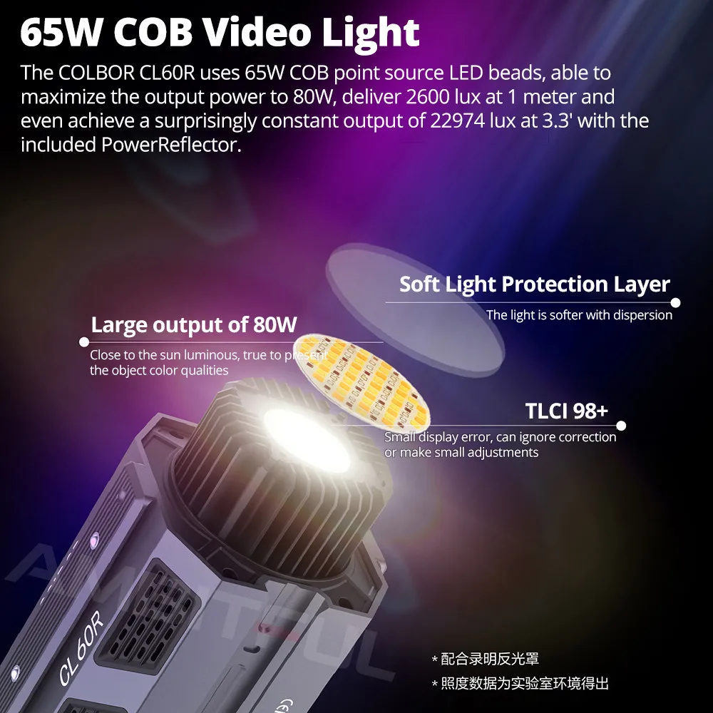 SYNCO-COLBOR CL60R CL60 CL 60 RGB 60w 비디오 라이트, 풀 컬러 2700K-6500K 앱 제어 Bowens 마운트 사진 COB 조명 VS 60B