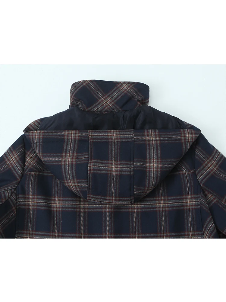 Women's Plaid Hooded Jacket Coat Casual Long Sleeve Spring Autumn Outerwear Vintage Fashion Lady High Street Casual Outfit