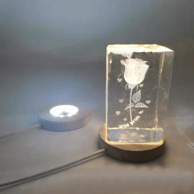 LED Night Light Wooden Round Base Holder Display Stand for Crystals Glass Ball Illumination Lighting Accessories Decor