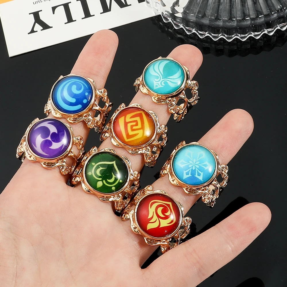 Anime Luminous Genshin Impact Vision Ring God's Eye Open Ring for Men Women Adjustable Finger Jewelry Birthday Gift 3